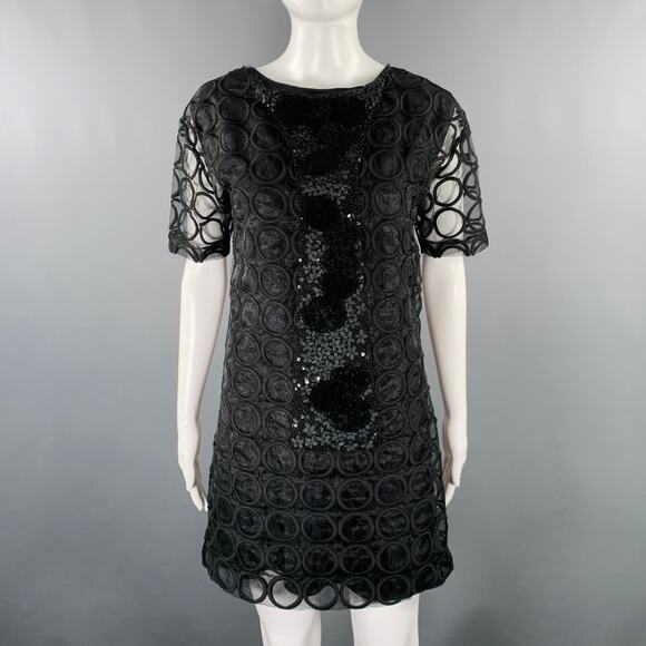 MARNI Size 4 Black Polyester Applique Double Layer Cocktail Dress - Picture 1 of 6